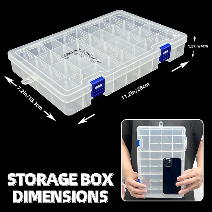 Plastic Organizer Storage Box, Adjustable Divider 34 Grids, 4 Pack | Clear Removable Compartment Storage Box for Jewelry, Beads, Earrings, Fishing Hooks, Craft, Screws, Nails, Small Tools - Image 3