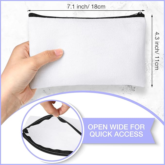Reginary 80 Pack Canvas Zipper Makeup Bags Bulk Pencil Pouches Blank DIY Craft Canvas Cosmetic Bag Pouch with Zipper for Makeup Cosmetic Toiletry Stationary Storage(White and Black Zippers) - Image 2