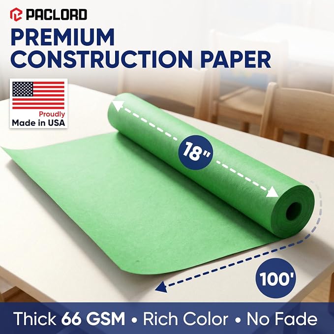 Green Construction Paper Roll 18" x 100 ft – Made in USA – 18" Bulletin Board Paper for Classroom & School, Teachers & Kids | Bulletin Board Paper for Classroom, School Projects, Arts & Crafts, DIY Decorations, Kids Gift & Flower Wrapping - Image 2