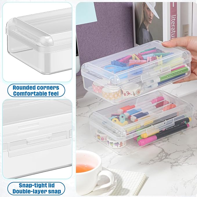 Blulu 25 Pack Double Layer Pencil Boxes Large Capacity,Clear | with Snap-tight Lid Plastic Pencil Cases Pen Storage 8 x 5 x 2 in for Back to School Supplies Stationery Donation Office Home - Image 5