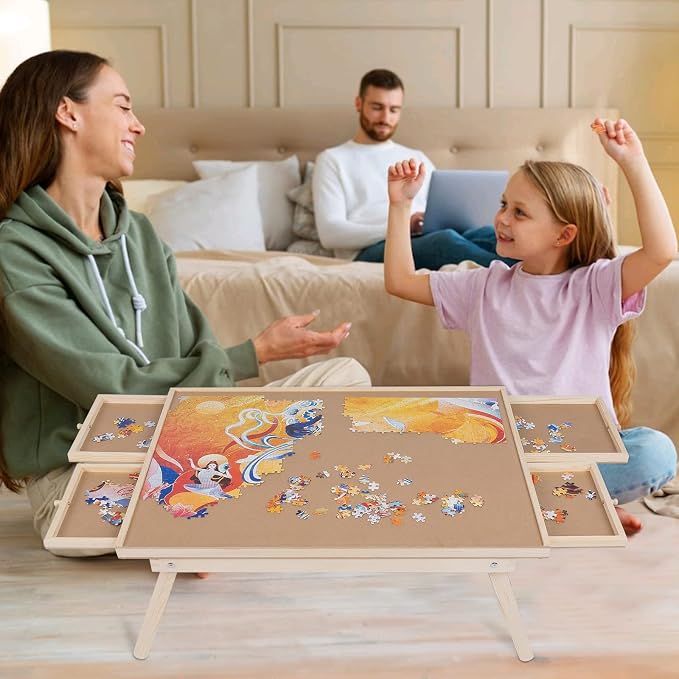 1000 Piece Wooden Folding Puzzle Table with 4 Drawers - Image 7