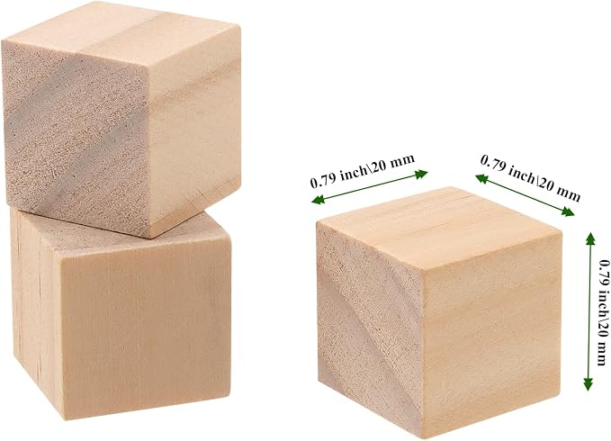 800 PCS 3/4 Inch Wooden Cubes Bulk, 2cm Unfinished Square Wooden Blocks, Smooth Blank Wood Blocks for Crafts, Painting DIY Projects - Image 2