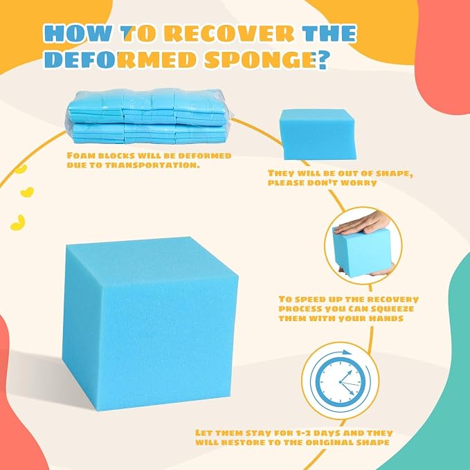 Foam Pit Cubes, 24 PCS 5 Inches Gymnastics Foam Blocks Trampoline Blocks, Multi-Sport Protective Padding for Freerunning, Trampoline, Parkour, Skate Parks & BMX - Blue & Yellow - Image 6