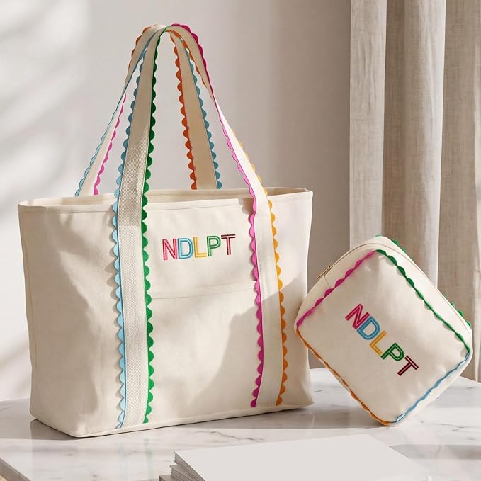 Locmeo Needlepoint Canvas Tote Bag Set Needlepoint Project Bag Embroidered Sewing Craft Storage Organizer with Zipper and Handle for Quilting Cross Stitch Storage Pouch - Image 7