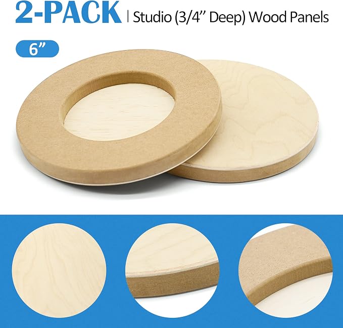 2 Pack 6'' Unfinished Round Birch Wood Panels for Painting | Studio 3/4’’ Deep Wood Canvas, Cradle Boards for Acrylic Pouring, Burning, Crafts, Epoxy Resin, Laser Engraving Cutting - Image 5