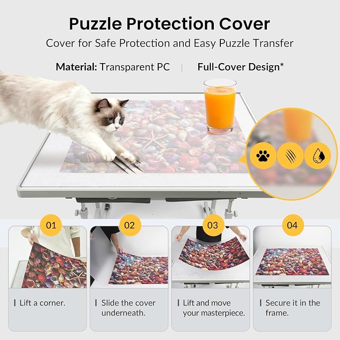 1500 Piece Light-Weight Adjustable Tilting Plastic Jigsaw Puzzle Table for Adults, 25.59"x34.25"Puzzle Board with 4 Drawers&Protective Cover, 45-Degree Any-Angle Tilt,Laptop Table for Couch - Image 5