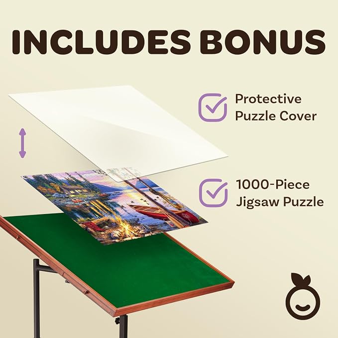 JoyBerri Jigsaw Puzzle Table with Drawers – Adjustable Height, All Ages | Portable puzzle station, for 1500 piece, 9 height levels, locking wheels, cover & bonus puzzle included - Image 3