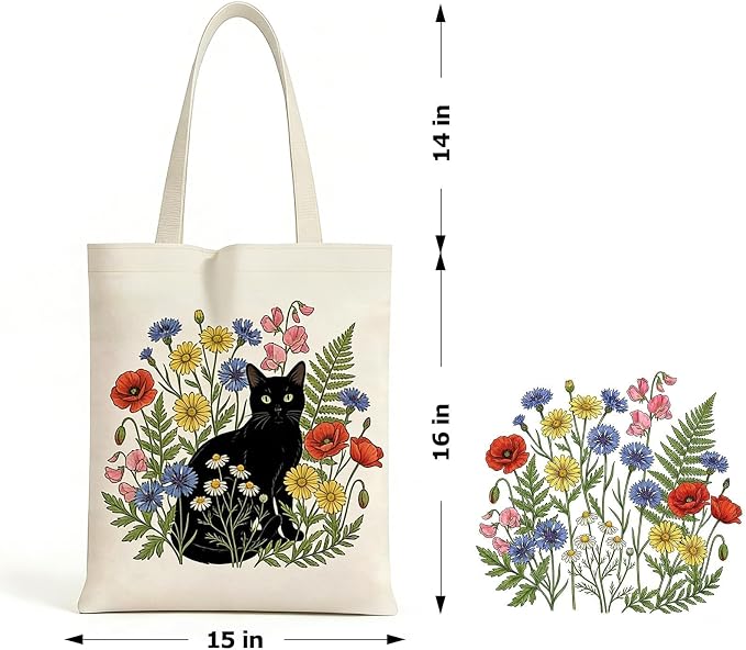 Printed Canvas Tote Bag Zipper Pocket & Magnetic Snap, Cat C | Versatile Hand Shoulder Carry, 15x16 Inch Large Large Capacity, for Work, Travel, Shopping - Image 3