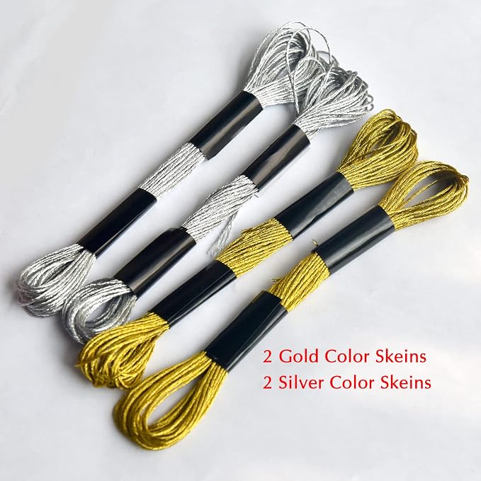 Embroidery Floss Rainbow Color 109 Skeins Per Pack Cross Stitch Threads Friendship Bracelets Floss Crafts Floss with 3 Weaved Plate（105 pcs Embroidery Floss +4 Metallic Embroidery Thread - Image 4