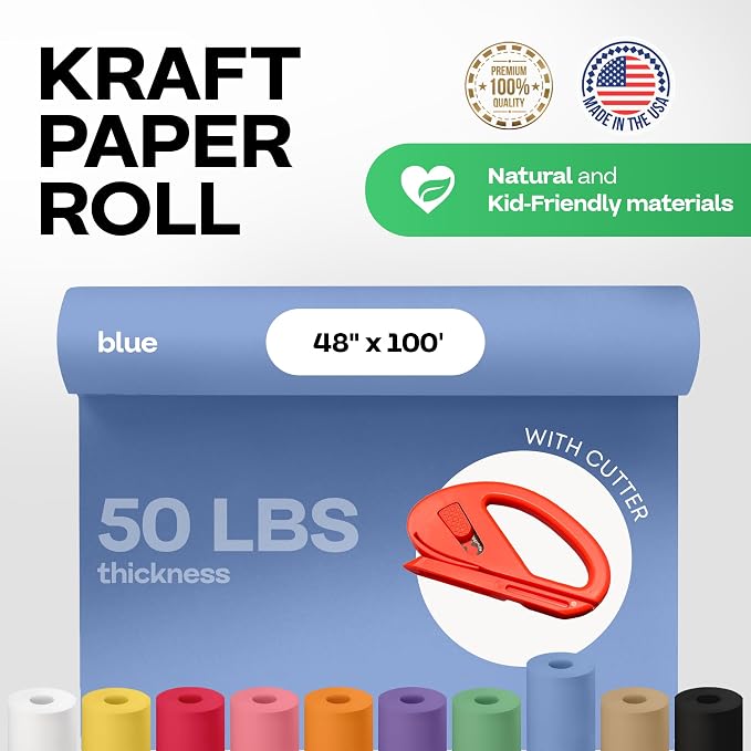 Blue Kraft Paper Roll 48" x 1200" (100 feet) with Cutter - USA-Made Gift Wrapping Paper for Packing, Moving, Shipping & Crafts/Arts - 100% Recyclable Natural Craft Material by IDL Packaging | Gift Wrapping Paper for Packing, Moving, Shipping & Crafts/A... - Image 2