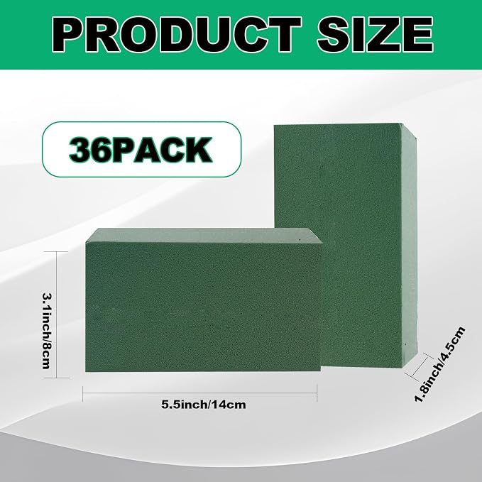 TANEMUDO 36 Packs Floral Foam Blocks Wet & Dry for Flower Arranging,5.5 x 3.1 x 1.8 Inches Floral Styrofoam Blocks Kit for Fresh and Artificial Flowers, Wedding and Home Decor - Image 2