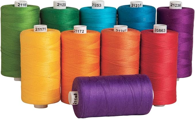 Connecting Threads Rainbow Assorted 100% Cotton Thread Set- 10 Spools | 1200 yard spools of 50 weight thread for machine sewing, handsewing, and quilting - Color Wheel color - Image 2