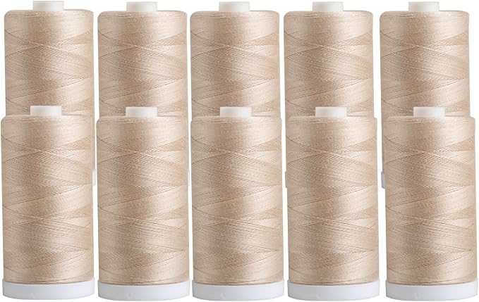 Connecting Threads Natural 100% Cotton Thread Set - 10 Spools | 1200 yard spools of 50 weight thread for machine sewing, handsewing, and quilting - Natural color by ConnectingThreads