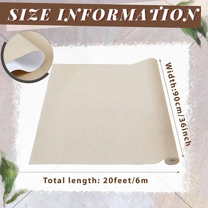 Kinlop 36 Inch x 20 Feet Double Primed Cotton Canvas Large Linen Beige Canvas Roll for Oil and Acrylic Painting - Image 2