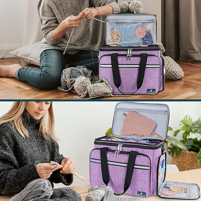 PAVILIA Knitting Bag Yarn Storage Tote - Crochet Organizer Bag, Yarn Storage Holder with Dividers for Knitting Accessories, Yarn Skiens, Needles, Hooks, Unfinished Project (Heather Gray) - Image 7