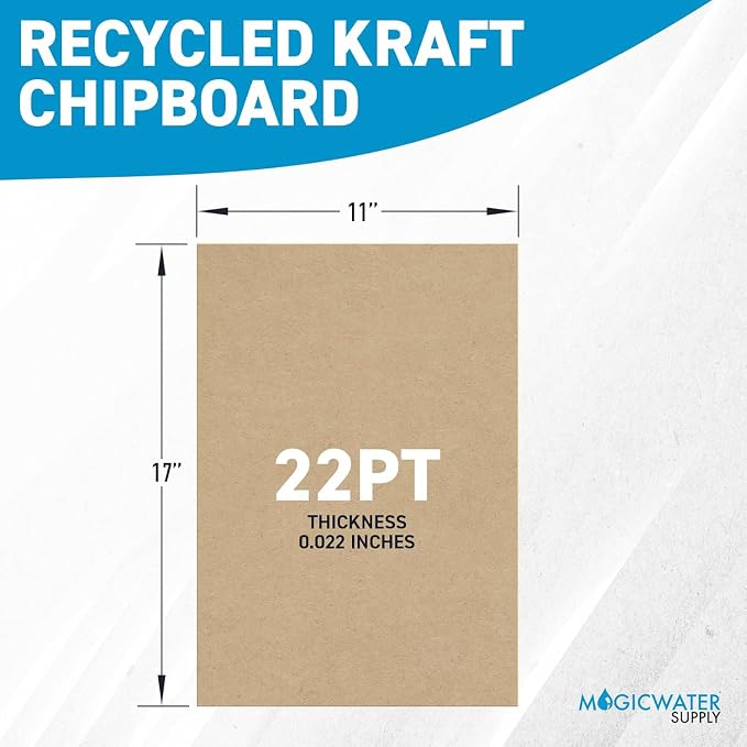 MagicWater Chipboard Sheet - 11x17 inch - 22 pt - 0.022" Thick - 100 Pack | For DIY Projects, Heavy Duty Kraft, Paperboard for Scrapbooking, Books, Picture Frame Backing, Art Projects & Crafts - Image 2