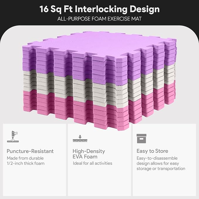 BalanceFrom Foam Floor Tiles for Kids - Non-Toxic Comfortable Baby Play Mat and Interlocking Foam Tiles for Crawling & Development, Soft Play Mat for Babies, 36 Tiles Cover 36 SQ SF - Image 2