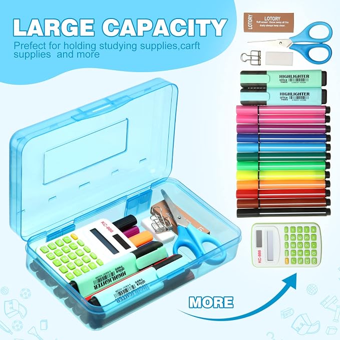 Fainne 24 Pack Clear Plastic Pencil Box,Pink, Yellow, Blue | Stackable Organizer for School Supplies, Large Case for Crayons Markers, Snap-lid Keeps Stationery Secure, Bulk Set - Image 3