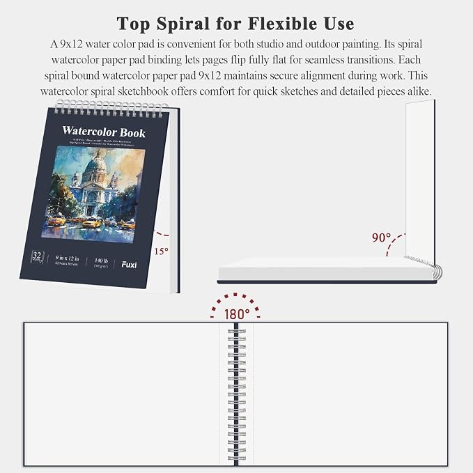 Watercolor Sketchbook 10"x12", 32 Sheets (64 Pages) Water Color Paper, 140lb/300gsm Watercolor Paper, Spiral Hardcover Watercolor Notebook for Painting, Water Color Sketch Books for Teens & Adults. - Image 4