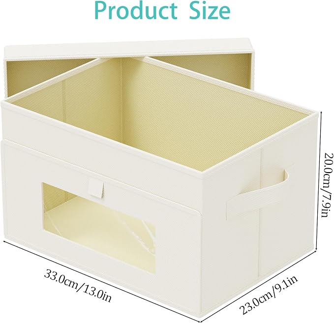 Storage Bins with Lid & Window, 1 Pack, Beige, 13x9x7.9 In | Foldable Transparent Window Cube Organizer Basket with Lid and 2 Handles, Storage Boxes for Shelves with Cover - Image 3
