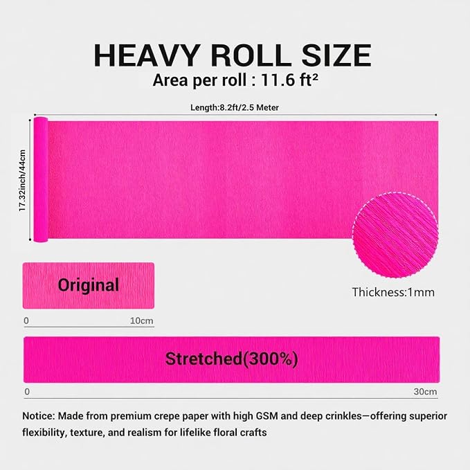 Heavy Crepe Paper for Flower Making, DIY Crafts | Italian-Quality Crepe Paper with 300% Stretch | Papel Crepe de Colores Paquete - Image 2