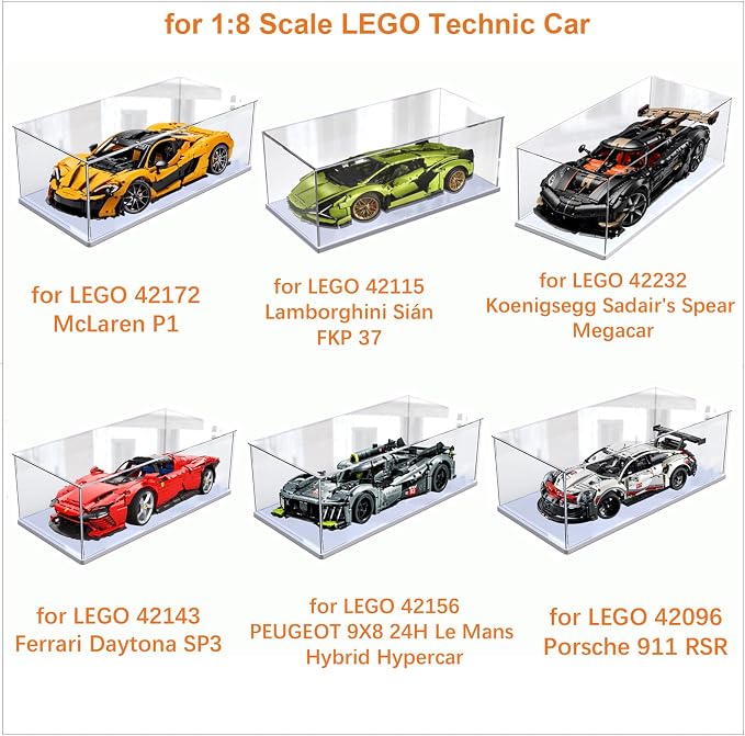 3mm Clear Acrylic Display Case for LEGO McLaren P1 42172 1/8 Model Car | Thickened Transparent Box for 42232 Sadair's Spear 42143 Ferrari SP3 42115 Lamborghini Sián 42156 42096 White 23.6x11.8x7.9in - Image 3