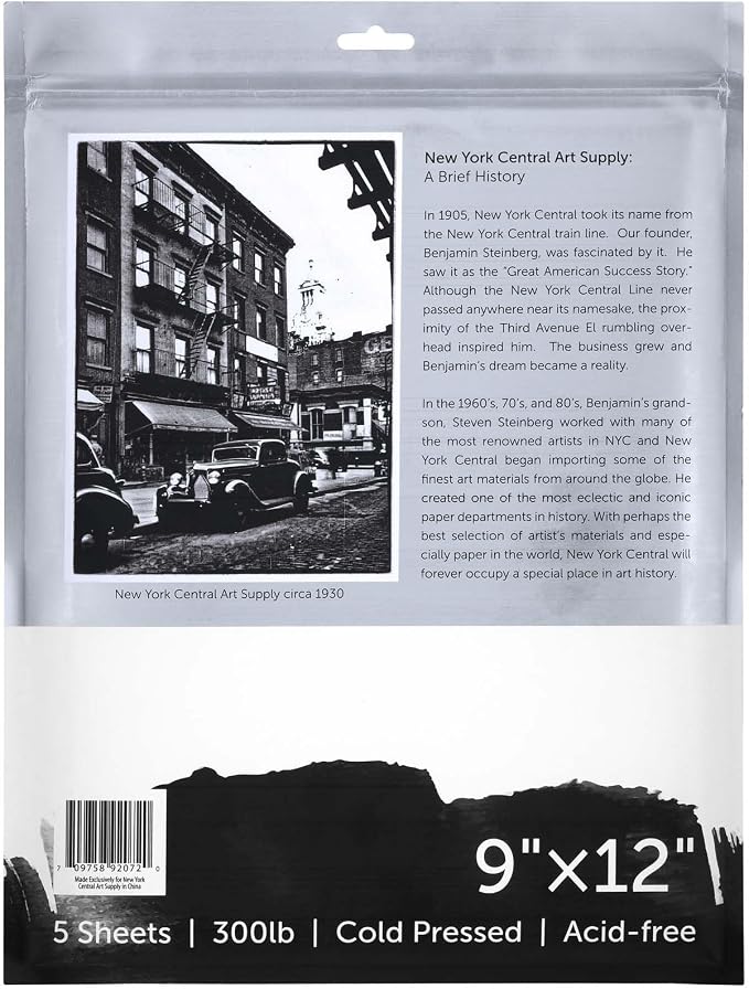 New York Central Watercolor Paper - 9x12-1 Pack of 5 Sheets - 300 lb. Cold Press - 100% Cotton, Acid-Free, Archival Quality, Bright White Watercolor Paper Pad for Wet & Dry Media - Image 3