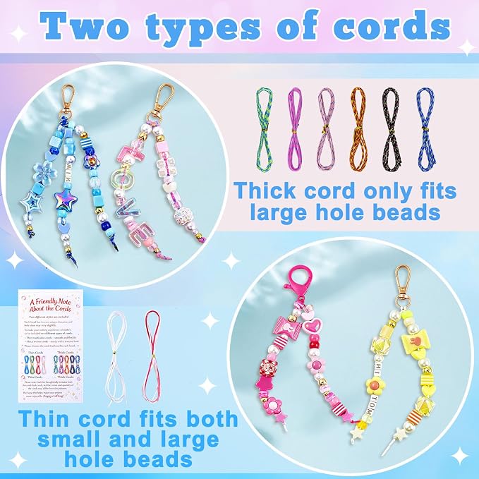 TOHONGADON 1227 PCS Beaded Keychain Making Kit for Women,DIY Bag Charm Kits | With Assorted Acrylic Star Heart Flower Letter Beads, Manual, Cords,Colorful Bead Keychain Kit, Great for Gift Party,Activity - Image 6