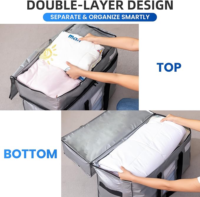 TAILI 2 Tier Moving Bags,2 Pack Silver Storage Bags with Visible Window | XXL Heavy Duty Totes For Home Storage,Wrap Around Handles,Storage Bags for College Dorm, Alternative to Moving Boxes - Image 6