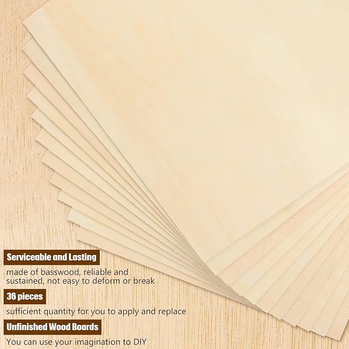 Riakrum Basswood Sheets Plywood Board Unfinished Wood Boards for Crafts for DIY Laser Projects Architectural Mini House Building Hobby Model Making(16 x 16 x 1/8 Inch,36) - Image 7