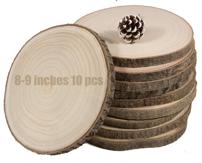 10pcs/Pack 8-9 Inches Wood Slices Large Natural Wood Rounds Centerpiece Decoration Wood Circles Rustic Wood Slices for Centerpiece Decoration, Wedding, Party, DIY, Craft, Wood Decor by NLHH