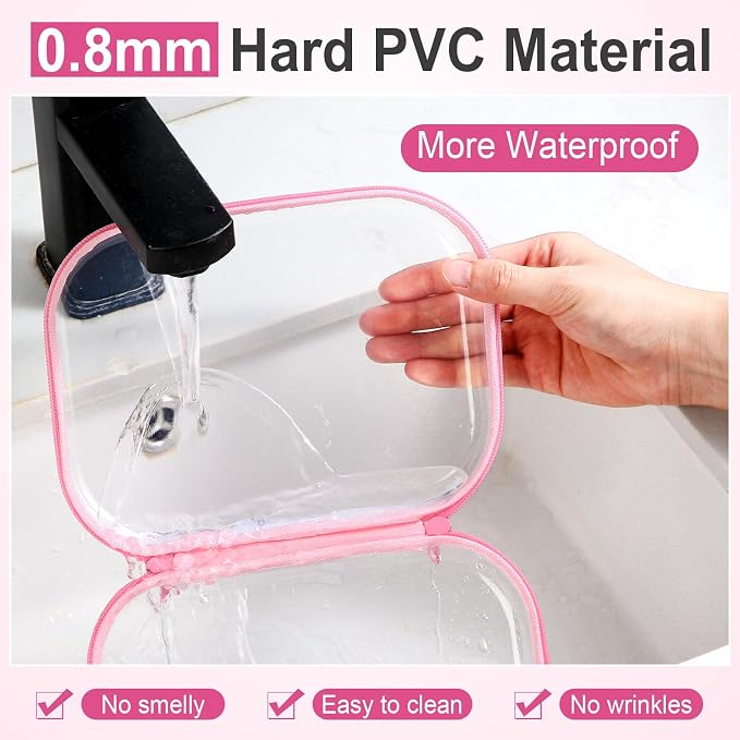 Sanwuta 6 Clear Hard Zipper Case,Pink,7.87 X 5.9 X 2 Inch | Pencil Case Pouches ,Makeup Bag,Plastic Toiletry Diaper Bag ,Travel Toy Storage,Waterproof Organizer Bins - Image 3