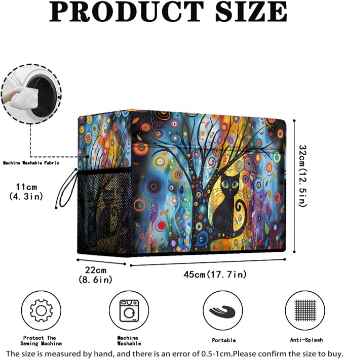 Sewing Machine Protective Cover and Table Mat with Small Cylinder and Pocket Durable Waterproof Sewing Supplies For Fits Standard Singer, Brother and Janome Machines Modern Art Cat - Image 2