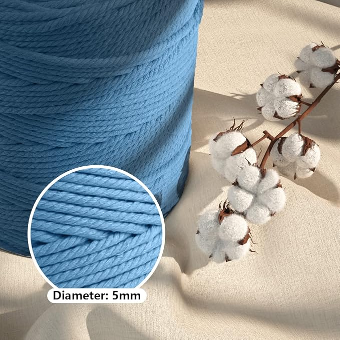 ZUEXT Macrame Cord, Light Blue, 5mm x 328yds Cotton String Macrame Yarn | Natural Handmade, 4 Strands Twisted Cotton Rope, for Craft Wall Hanging Weaving Tapestry Dream Catchers Hanger DIY Gift, 300m - Image 3