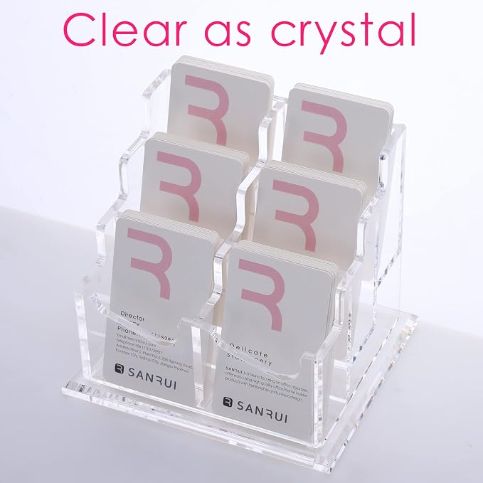SANRUI Vertical Business Card Holder for Desk，Clear Acrylic Business Card Display Stand，6 Slots 3 Tier ，Holds 300 Cards - Image 8