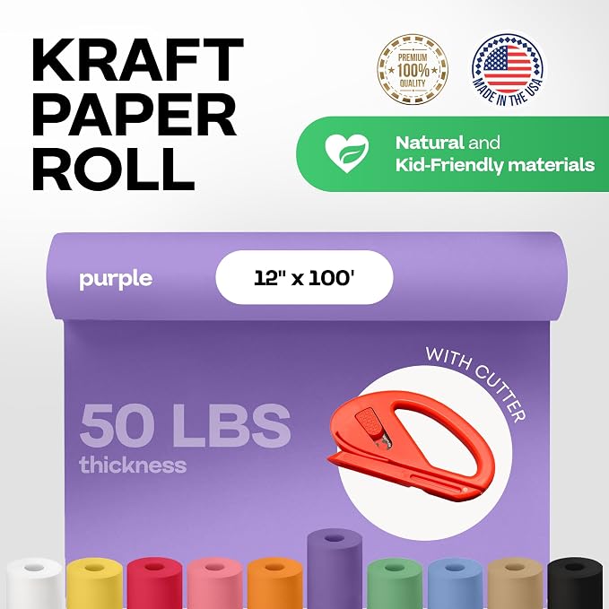 Purple Kraft Paper Roll 12" x 1200" (100 feet) with Cutter - USA-Made Wrapping Paper for Packing, Moving, Shipping & Crafts/Arts - 100% Recyclable Natural Craft Material by IDL Packaging | Wrapping Paper for Packing, Moving, Shipping & Crafts/Arts - 10... - Image 2