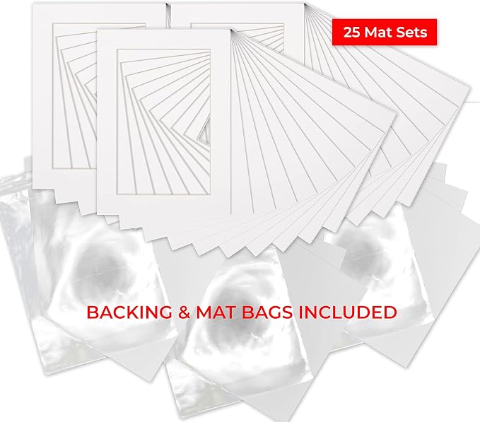 11x14 Mat for 12x18 Frame - Precut Mat Board Acid-Free Show Kit with Backing Board, and Clear Bags White 11x14 Photo Matte Made to Fit a 12x18 Picture Frame Matboard for Framing, Pack of 25 Mats - Image 2