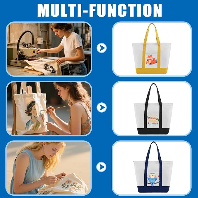 Mini Canvas Tote Bag with Pockets, 12oz Small Tote Bag with Zipper | Reusable grocery shopping bags small canvas tote bags with customized color for DIY, advertising, Christmas decorating craft - Image 4
