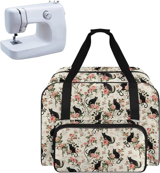 Sewing Machine Carrying Bag Universal Travel Tote Bag Portable Sewing Machine Dust Bag Large Capacity Storage Bag for Most Standard Size Sewing Machines and Accessories, Retro Black Cat Rose by Unknown