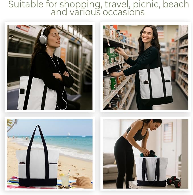 Capoda 16 x 14 Canvas Tote Bags with 2 Pocket, Bulk Zipper Totes Reusable Blank Sublimation Bags for Shopping Grocery DIY - Image 7