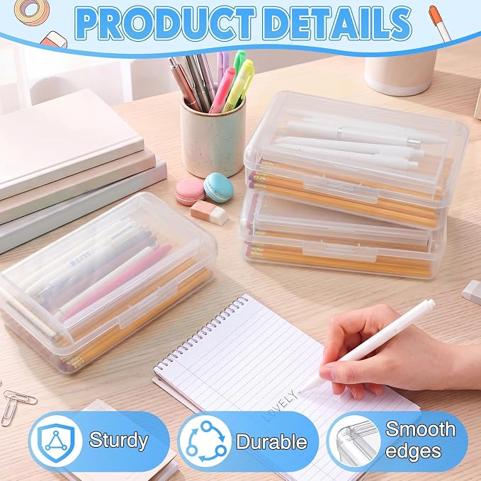 Blulu 25 Pack Double Layer Pencil Boxes Large Capacity,Clear | with Snap-tight Lid Plastic Pencil Cases Pen Storage 8 x 5 x 2 in for Back to School Supplies Stationery Donation Office Home - Image 6