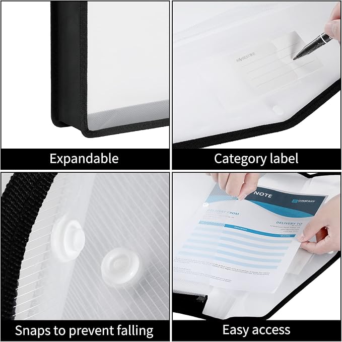 3 Pcs 11 x 17 Inch Expandable Tabloid Size Document Folder with Label A3 Plastic Folders for Documents Expanding File Wallet Envelope Size (3, Black) - Image 3