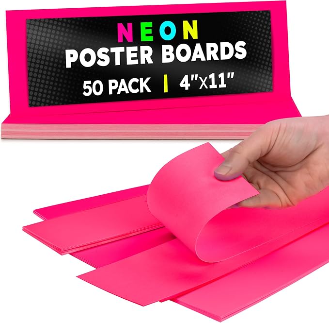Hygloss Medium Poster Board 4x11 - 50 Neon Pink Single Color Bulk Pack - 10 Pt. Thickness Colored Poster Board Paper for Projects, Signs, Displays - Posterboard Multipack 4" x 11" by HyglossProductsInc