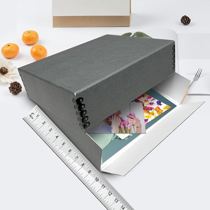 Lineco Drop Front Archival Storage Box, 9.75x12.75x3 in, Gray, 2 Pack | Acid-Free with Metal Edge, Preserves Picture Longevity, Organize Photos, Newspapers, Prints, Documents, Crafts, DIY - Image 3