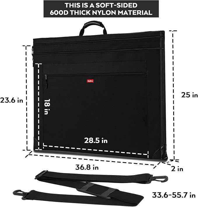Nicpro Light Weight Art Portfolio Bag, 24" x 36" Art Canvas Portfolio Case | with Detachable Shoulder Strap, Leather Corners, Carrying Storage Case for Artwork, Poster, Sketching, and Drawing, Black - Image 3