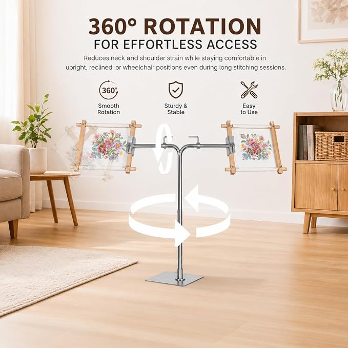 Workstand with Side Clamp for Lowery Stands, 360° Adjustable Needlepoint Stand with Dual Anti Slip Pads, Metal Embroidery Stand Frame Holder, Fits Q Snap Frames and Scroll Rods up to 20" Wide - Image 3