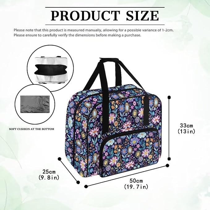 Sewing Machine Case Portable Sewing Machine Carrying Bag Large Capacity Storage Bag Universal Sewing Machine Organizer Bag, Hippie Flower Lotus Blue - Image 6
