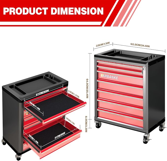 7-Drawer Rolling Tool Chest with Wheels&Lock,Special Link Buckle | 360° Swivel Casters, Locking System, Waterproof Top, Anti-scratch Drawer Liner,Connecting Rods for Vertical Stacking - Image 3