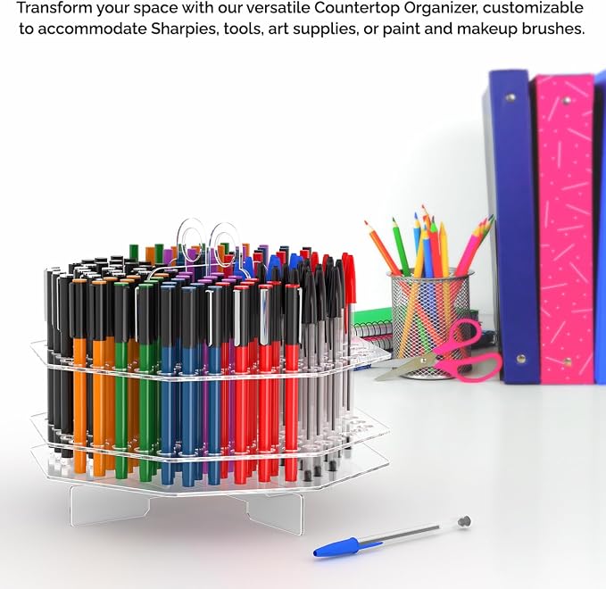 Marketing Holders 6 Pack 120 Slot Pen Holder Clear Acrylic Organizer Tabletop Display Color Pencils Makeup Brushes Utensil Office Craft Supply Retail Department Stores Stylish Practical and Easy - Image 3