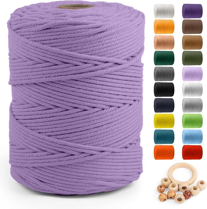 ZUEXT Macrame Cord, Light Violet, 5mm x 328yds Cotton String Macrame Yarn | Natural Handmade, 4 Strands Twisted Cotton Rope, for Craft Wall Hanging Weaving Tapestry Dream Catchers Hanger DIY Gift, 300m by ZUEXT